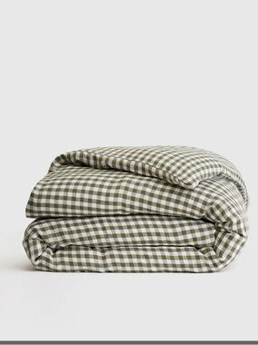 Quince European Linen Olive Gingham Duvet Cover King/California King